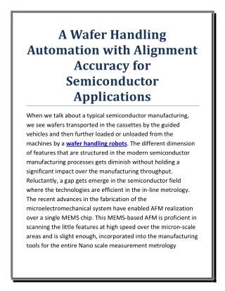 A Wafer Handling Automation with Alignment Accuracy for Semiconductor Applications