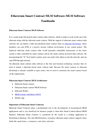 Ethererum Smart Contract MLM Software-MLM Software Tamilnadu