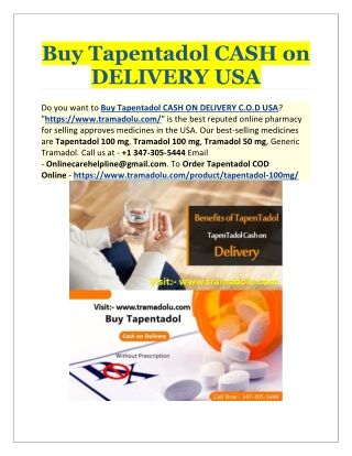 Buy Tapentadol CASH on DELIVERY USA