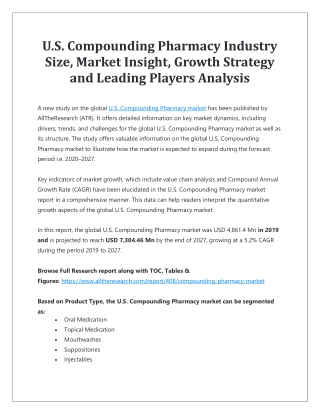 U.S. Compounding Pharmacy Industry Size, Market Insight, Growth Strategy and Leading Players Analysis