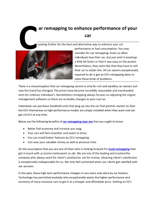 Car remapping to enhance performance of your car