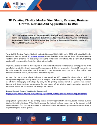 3D Printing Plastics Market 2025 Global Size, Share, Trends, Type, Application, Industry Key Features