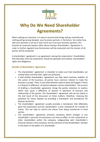 Why Do We Need Shareholder Agreements