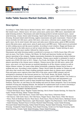 India Table Sauces Market Outlook, 2021