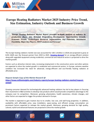 Europe Heating Radiators Market Revenue, Pricing Trends, Growth Opportunity, Regional Outlook And Forecast To 2025