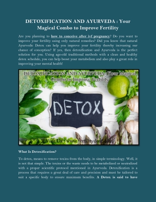 DETOXIFICATION AND AYURVEDA : Your Magical Combo to Improve Fertility
