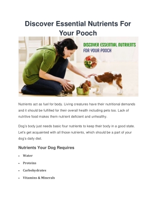 Discover Essential Nutrients for your Pet