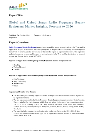 Radio Frequency Beauty Equipment Market Insights, Forecast to 2026