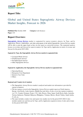Supraglottic Airway Devices Market Insights, Forecast to 2026