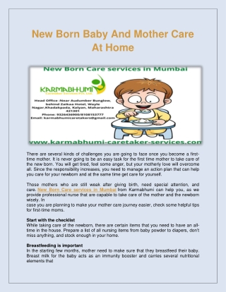 New Born Baby And Mother Care At Home