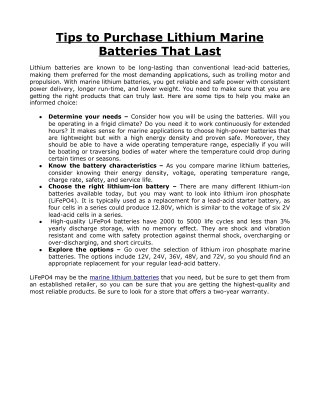 Tips to Purchase Lithium Marine Batteries That Last