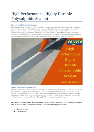 High Performance, Highly Durable Polysulphide Sealant