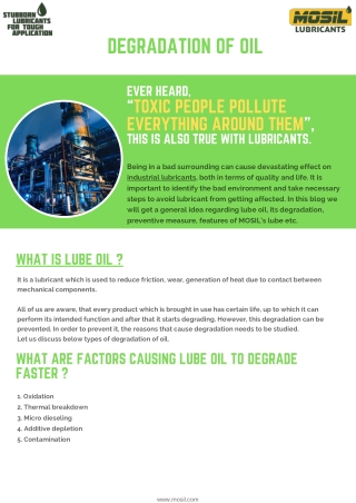 Degradation of oil | Mosil Lubricants Pvt Ltd