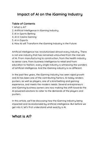 Impact of AI on the iGaming Industry