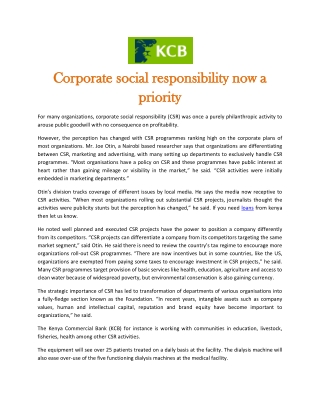 Corporate social responsibility now a priority