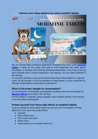 Improve your sleep patterns by using modafinil tablets