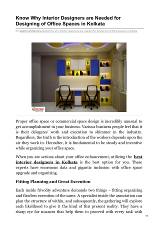 Know Why Interior Designers are Needed for Designing of Office Spaces in Kolkata