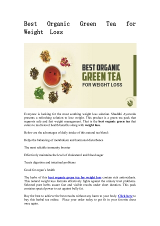 Best Organic Green Tea for Weight Loss