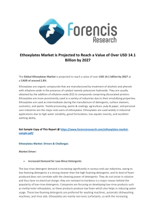 Ethoxylates market overview, cost structure analysis, growth opportunities and forecast to 2027