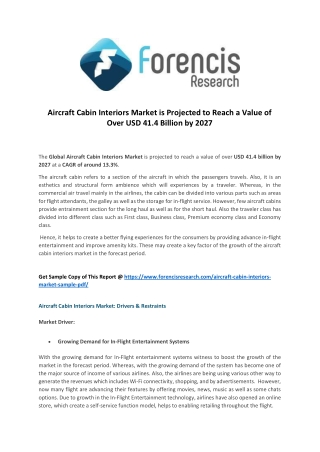 Aircraft cabin interiors market trends, business strategies and opportunities with key players analysis 2027