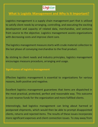 What Is Logistic Management and Why Is It Important?