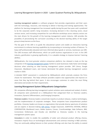 Learning Management System In 2020 - Latest Quadrant Ranking by 360Quadrants