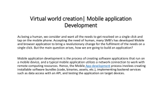 Virtual world creation| Mobile application Development