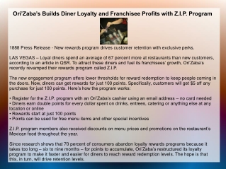 Ori’Zaba’s Builds Diner Loyalty and Franchisee Profits with Z.I.P. Program