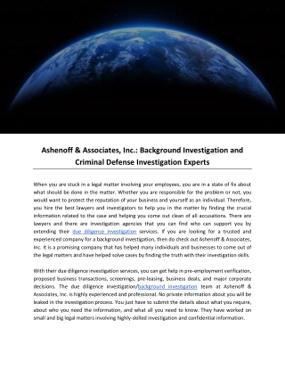 Ashenoff & Associates, Inc.: Background Investigation and Criminal Defense Investigation Experts