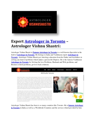 Expert Astrologer in Toronto – Astrologer Vishnu Shastri: