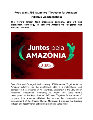 Food giant JBS launches “Together for Amazon” initiative via Blockchain