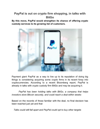PayPal is Out on Crypto Firm Shopping, In Talks With BitGo