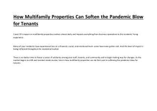 How Multifamily Properties Can Soften the Pandemic Blow for Tenants