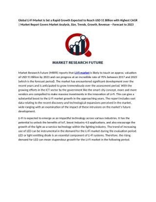 Li-Fi Market Is Set a Rapid Growth Expected to Reach USD 51 Billion with Highest CAGR | Market Report Covers Market Anal