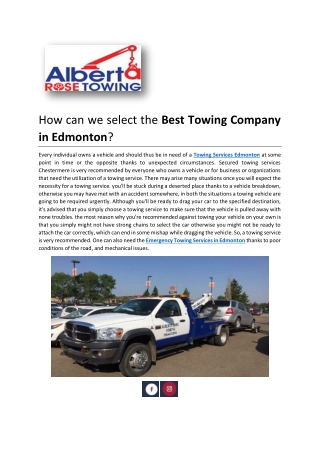 Cheap Tow Truck Service In Edmonton | Albertarosetowing.ca