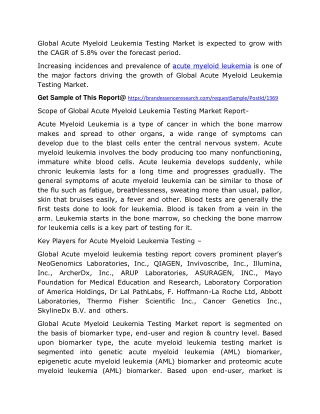 Acute Myeloid Leukemia Testing Market: Global Industry Analysis and Opportunity Assessment 2020-2025