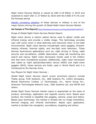 Night Vision Device Market: Global Industry Analysis and Opportunity Assessment 2020-2025