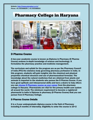 Pharmacy College in Haryana - D Pharma Course