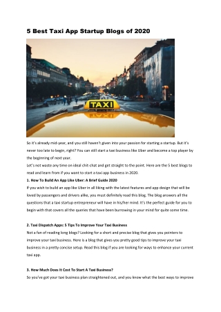 5 Best Taxi App Startup Blogs of 2020