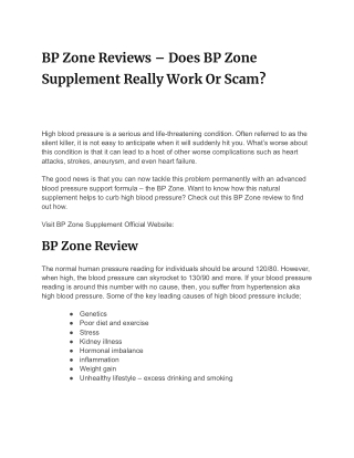 Does BP Zone Supplement Really Work