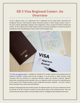EB 5 Visa Regional Center: An Overview
