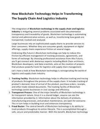 How Blockchain Technology Helps In Transforming The Supply Chain And Logistics Industry