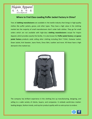 Where to Find Class-Leading Puffer Jacket Factory in China?