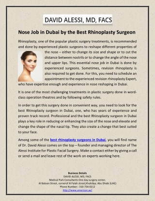 Nose Job in Dubai by the Best Rhinoplasty Surgeon