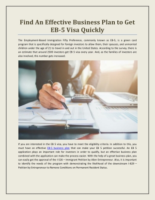 Find An Effective Business Plan to Get EB-5 Visa Quickly