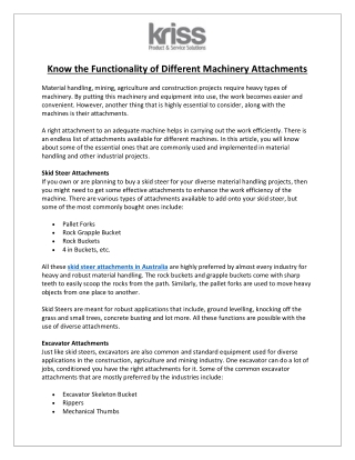 Know the Functionality of Different Machinery Attachments