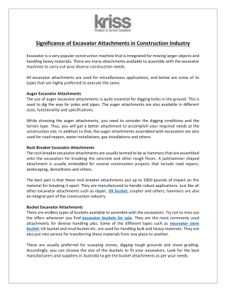 Significance of Excavator Attachments in Construction Industry