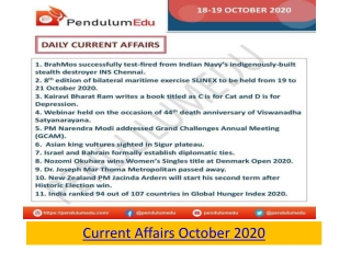 Read and Download Latest 18 to 24 October 2020 Daily English current Affairs PDF  for UPSC CSE, State PCS, CDS, SSC CGL,