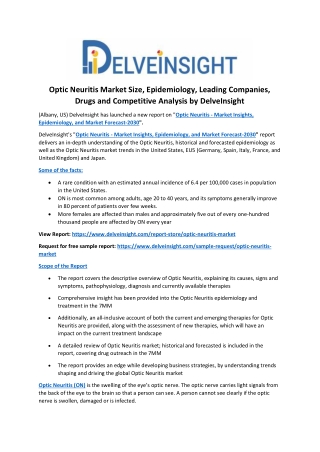 Optic Neuritis Market Size, Epidemiology, Leading Companies, Drugs and Competitive Analysis by DelveInsight