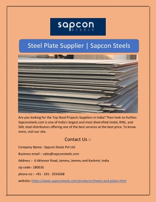 Steel Plate Supplier | Sapcon Steels